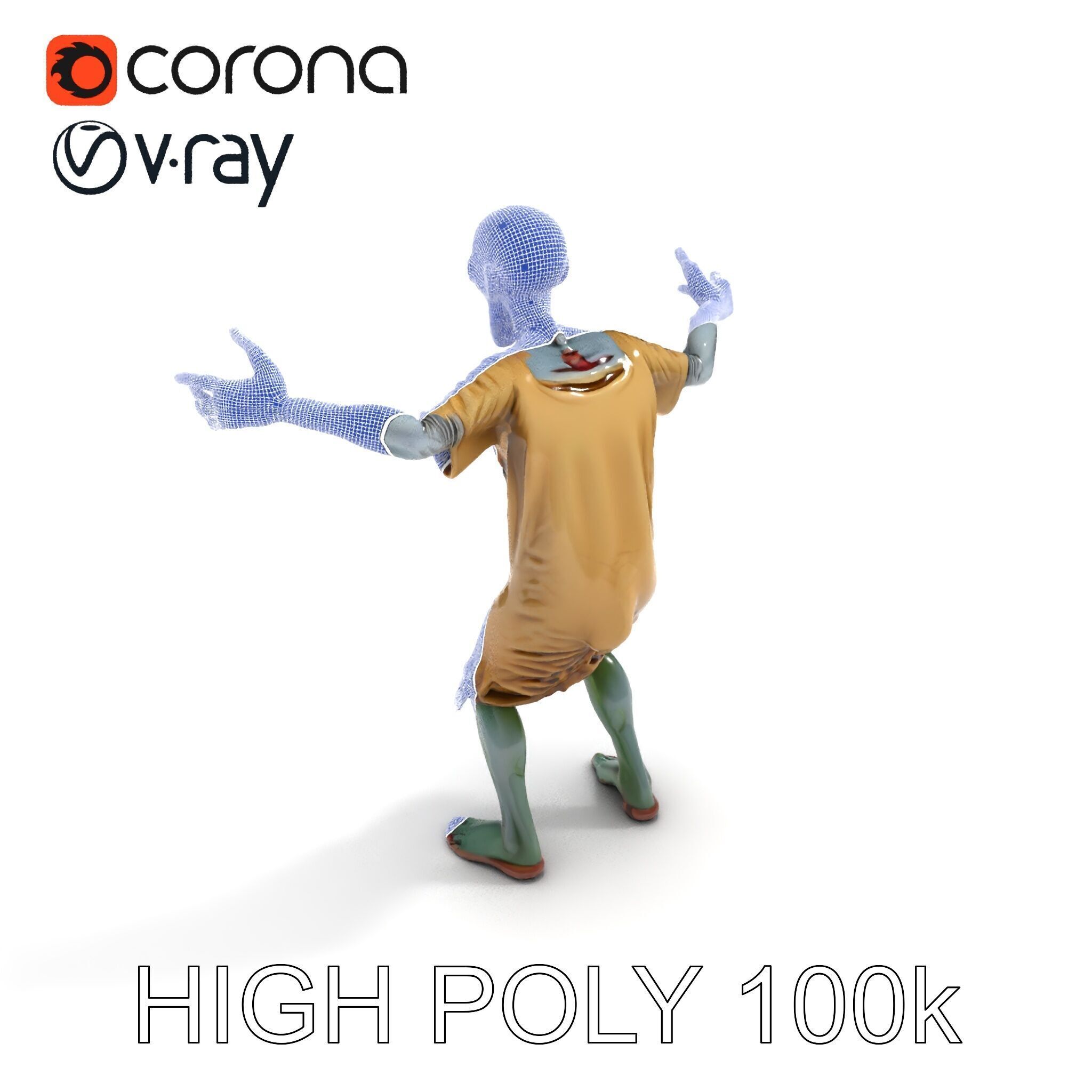 Creepy Undead Skeleton Zombie with Torn Clothes for Games and... Low-poly 3D model_8