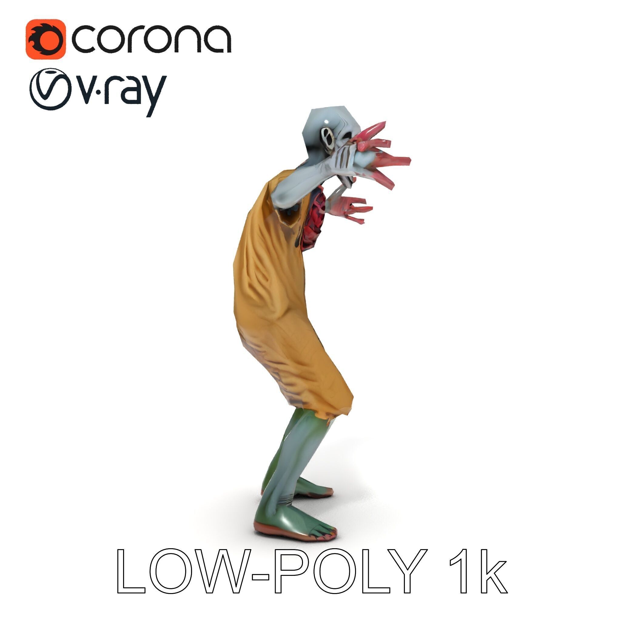 Creepy Undead Skeleton Zombie with Torn Clothes for Games and... Low-poly 3D model_10