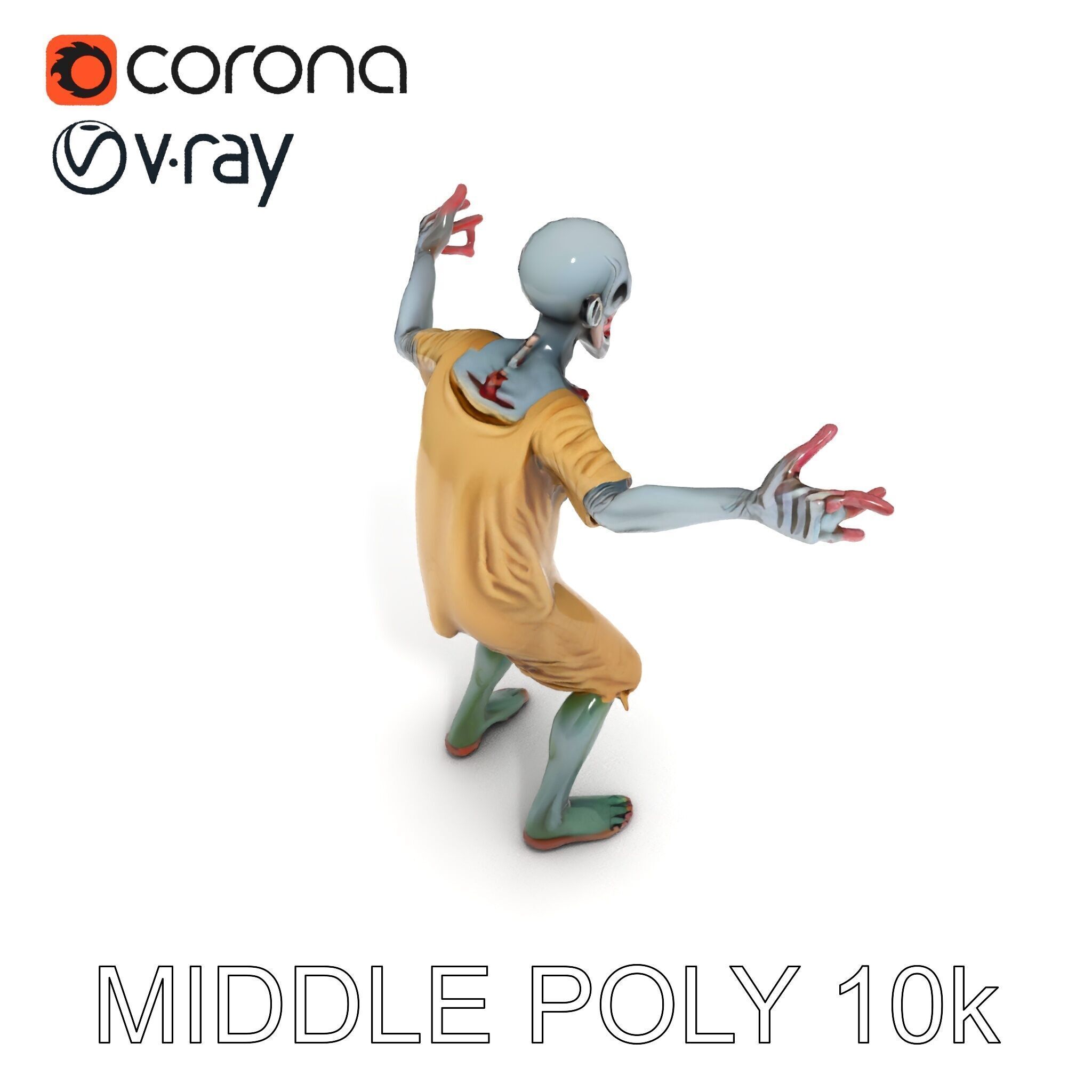 Creepy Undead Skeleton Zombie with Torn Clothes for Games and... Low-poly 3D model_32