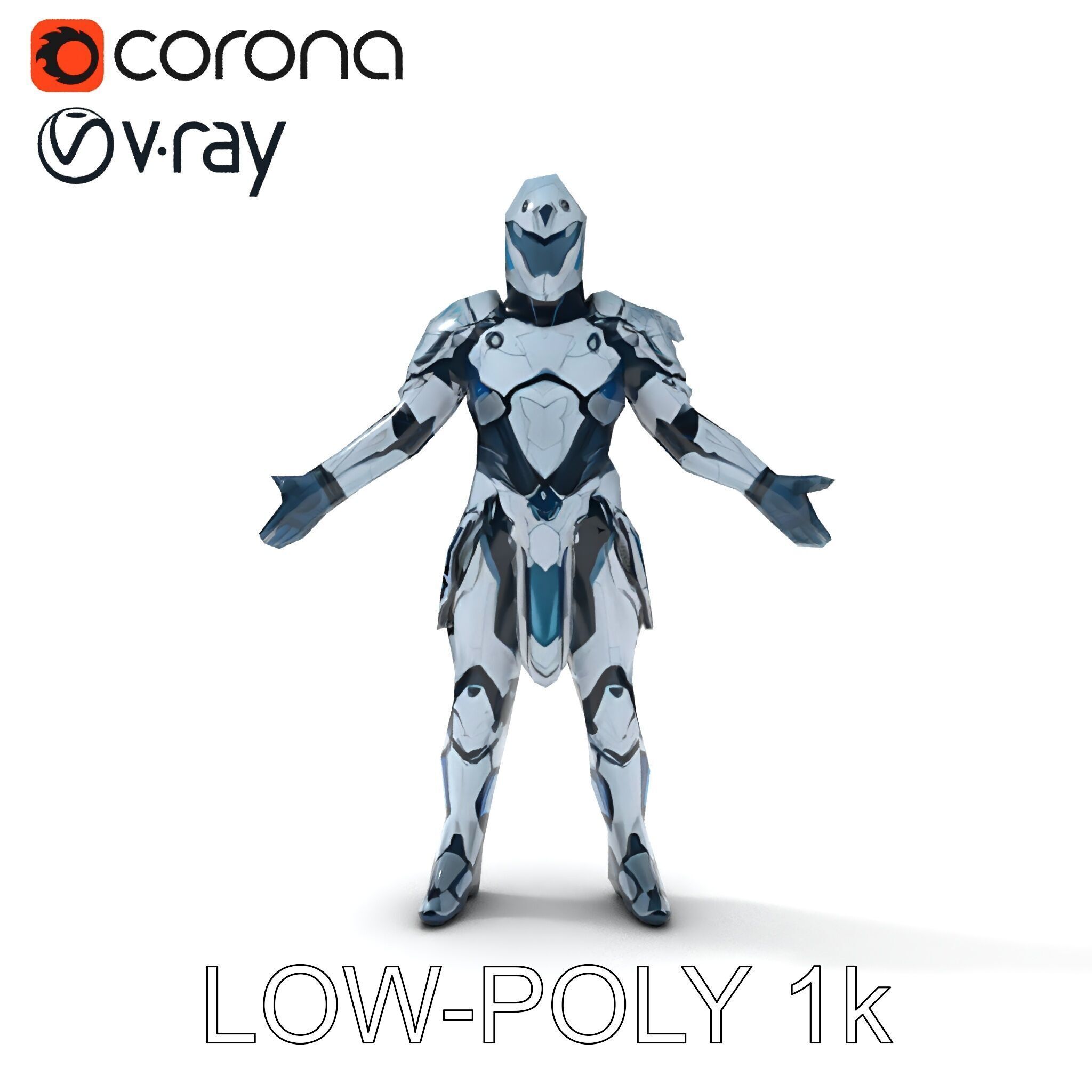 Futuristic Armored Warrior  HighTech Exosuit Character Model Low-poly 3D model_13