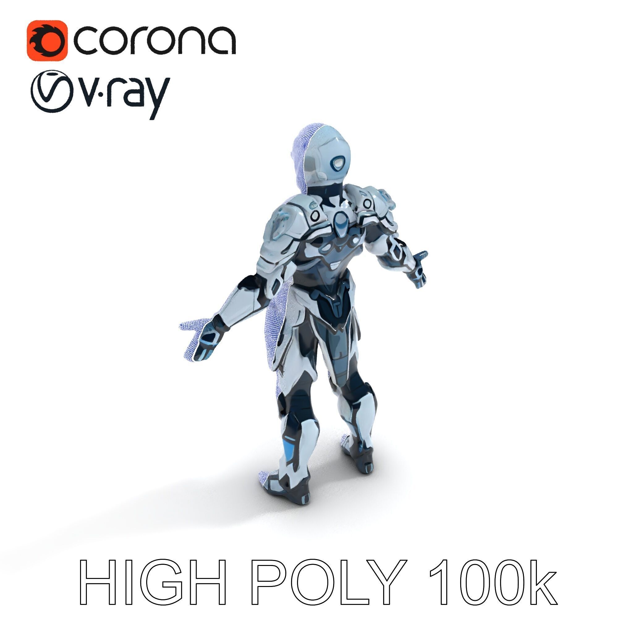 Futuristic Armored Warrior  HighTech Exosuit Character Model Low-poly 3D model_11