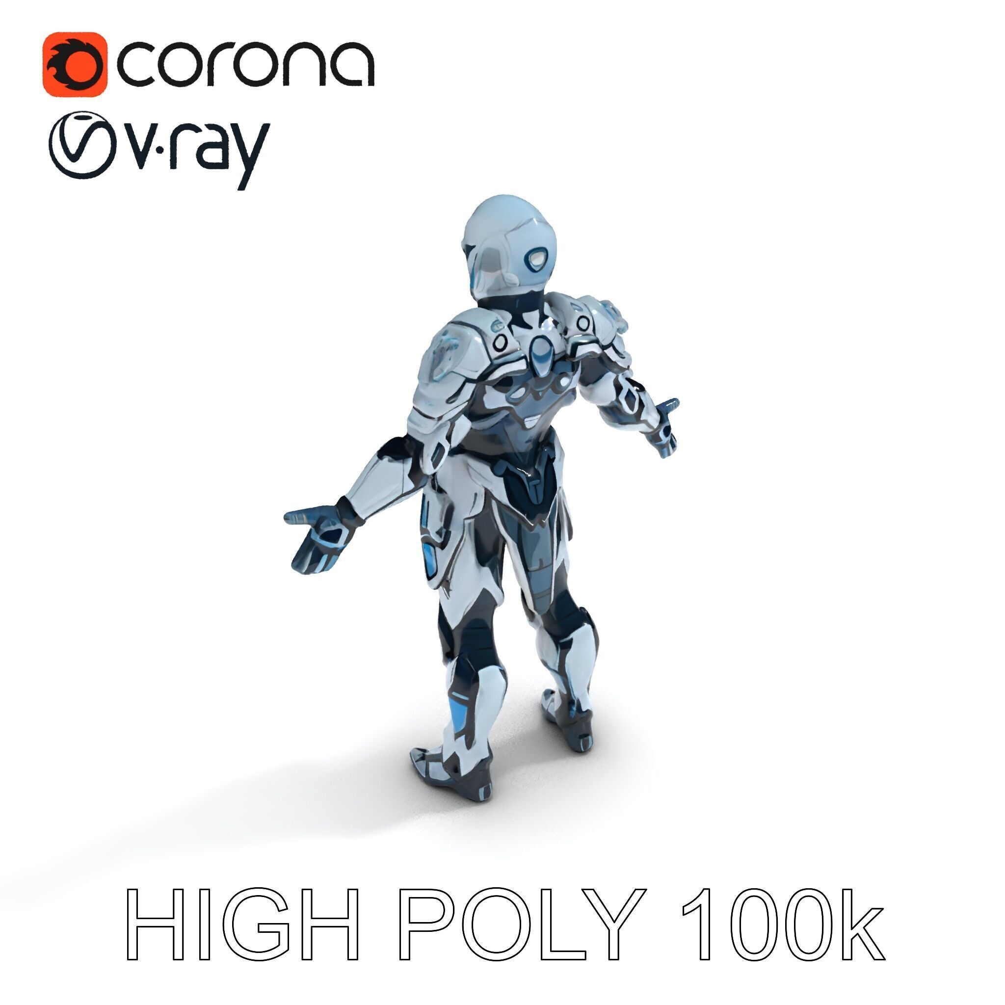 Futuristic Armored Warrior  HighTech Exosuit Character Model Low-poly 3D model_35