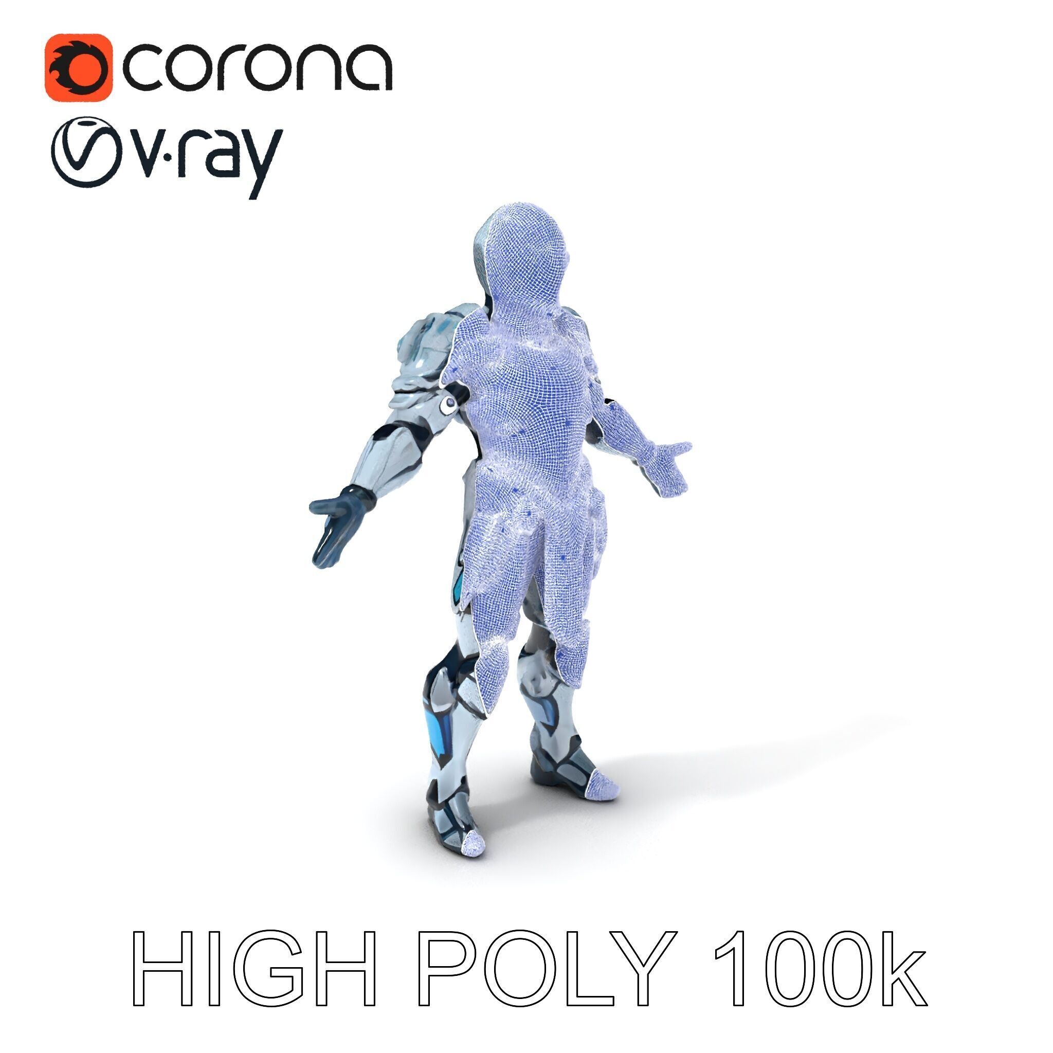 Futuristic Armored Warrior  HighTech Exosuit Character Model Low-poly 3D model_3