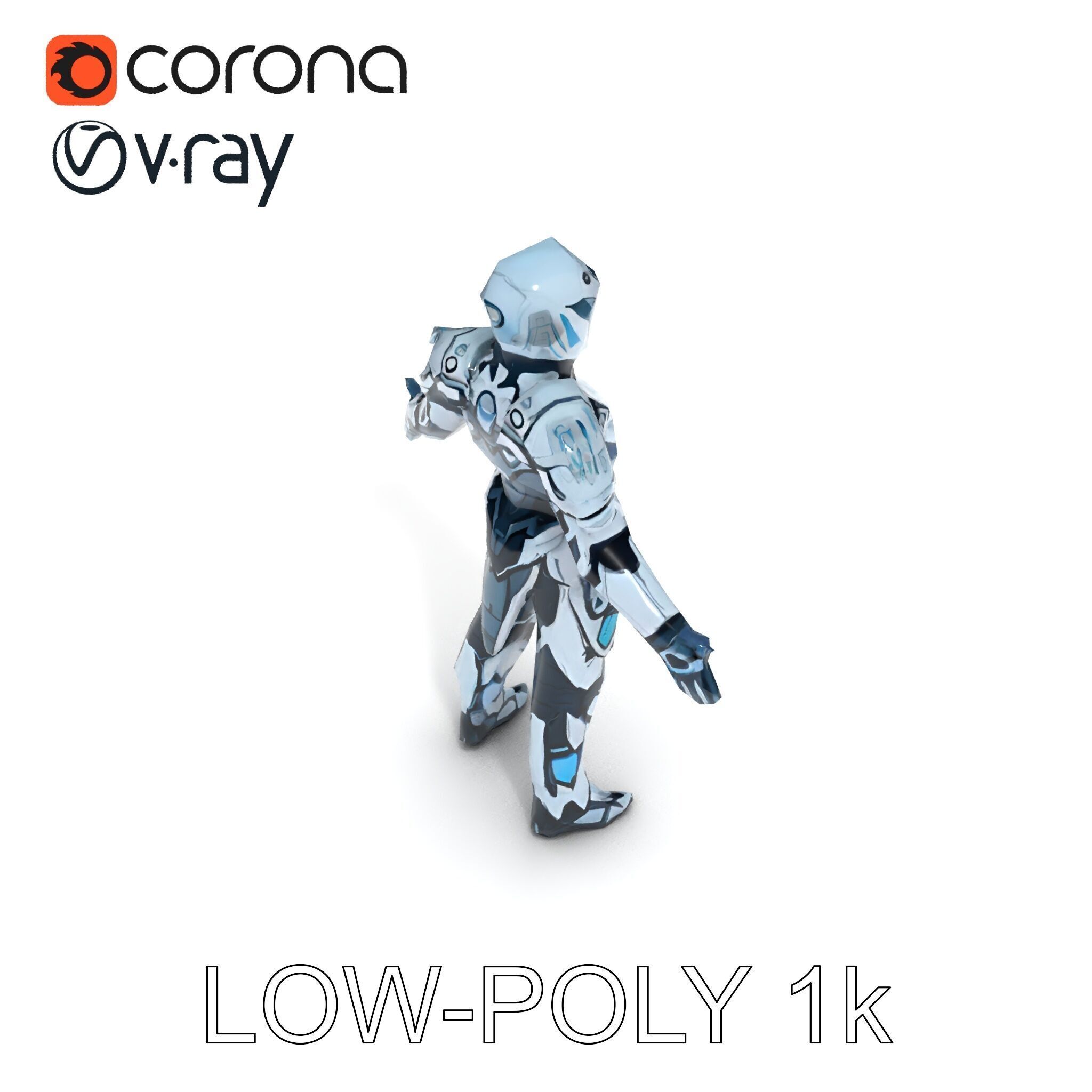 Futuristic Armored Warrior  HighTech Exosuit Character Model Low-poly 3D model_27