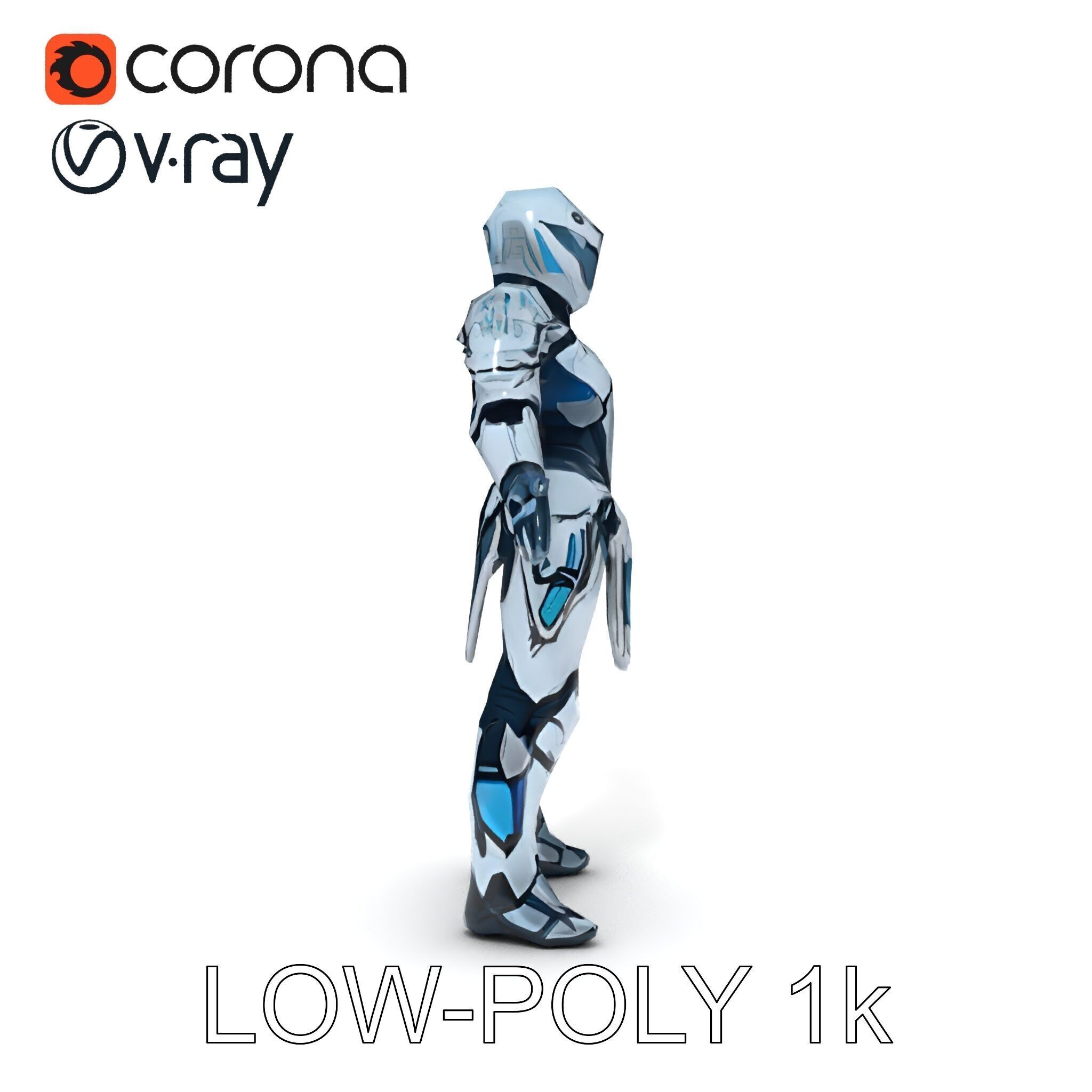 Futuristic Armored Warrior  HighTech Exosuit Character Model Low-poly 3D model_7
