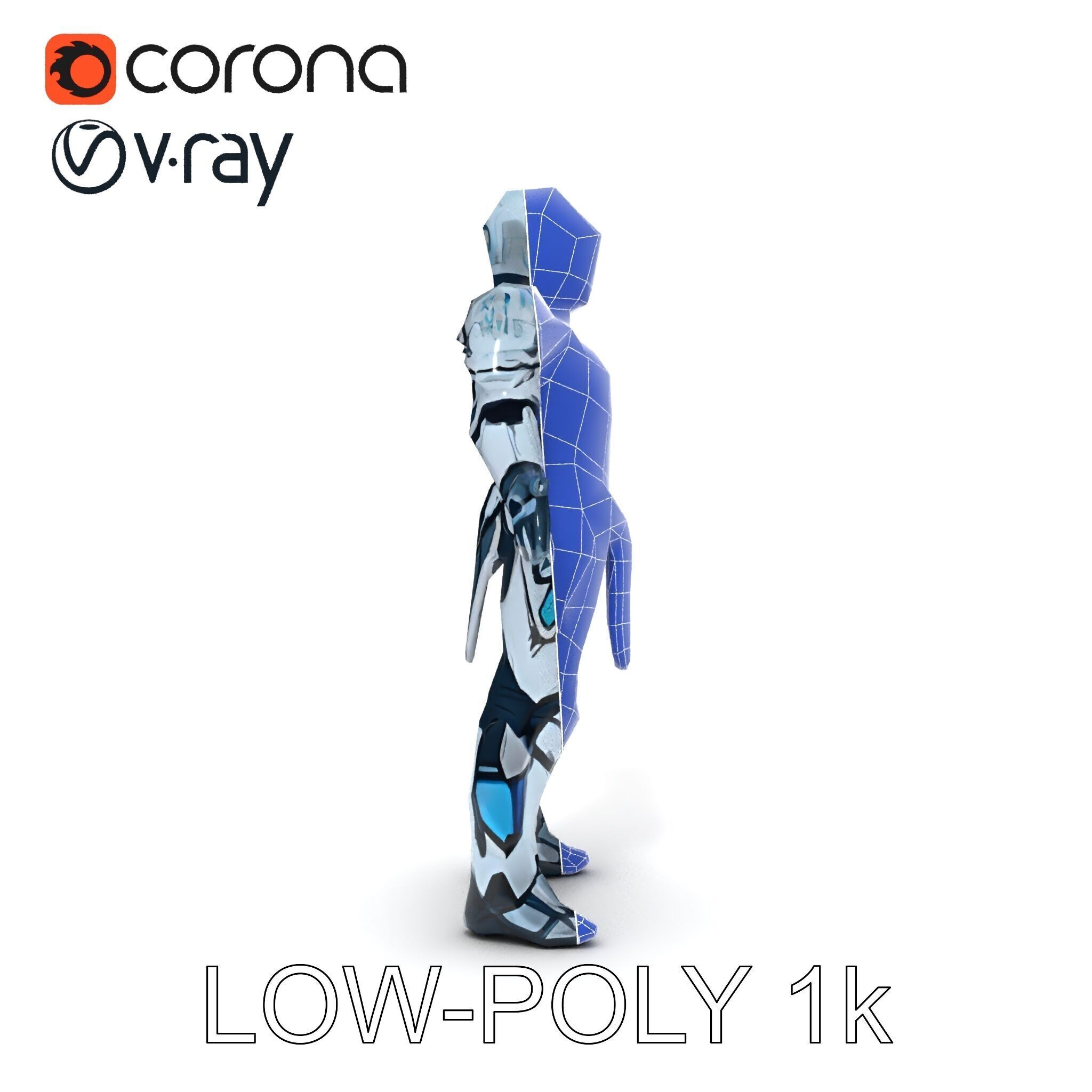 Futuristic Armored Warrior  HighTech Exosuit Character Model Low-poly 3D model_16