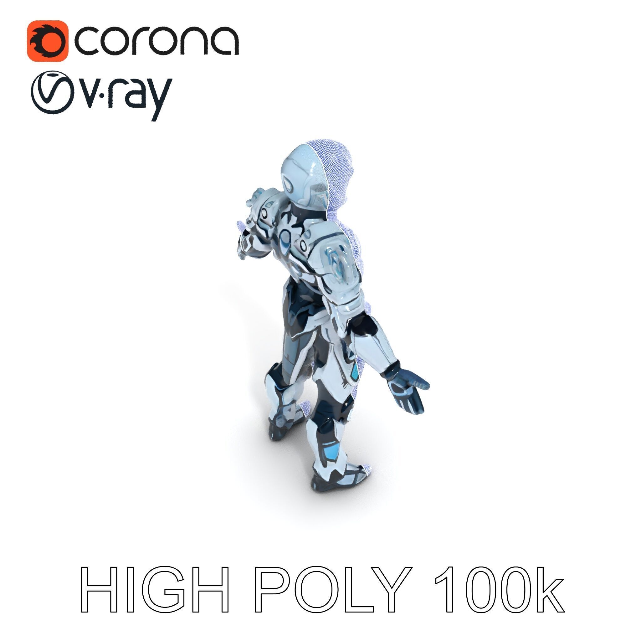 Futuristic Armored Warrior  HighTech Exosuit Character Model Low-poly 3D model_8