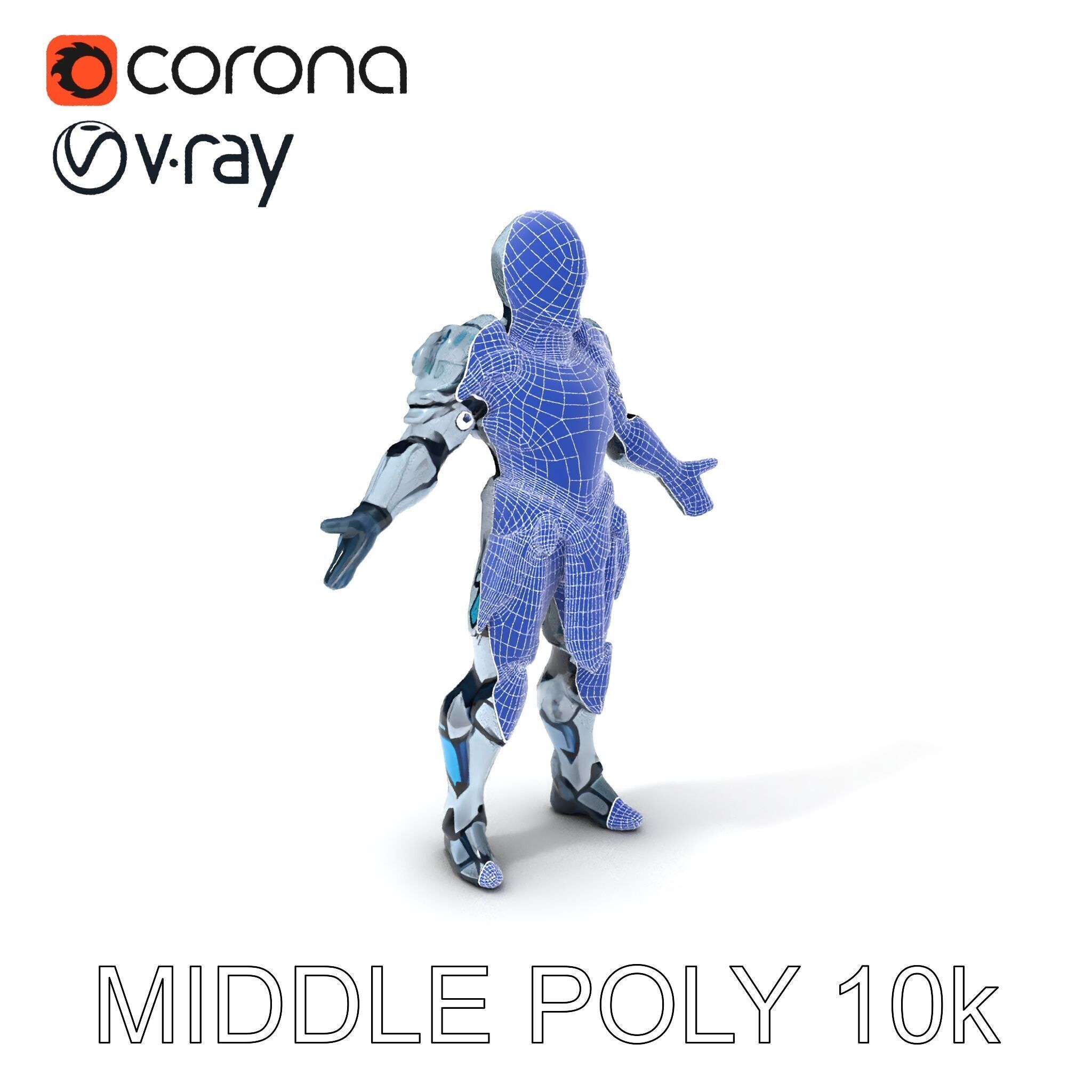 Futuristic Armored Warrior  HighTech Exosuit Character Model Low-poly 3D model_26