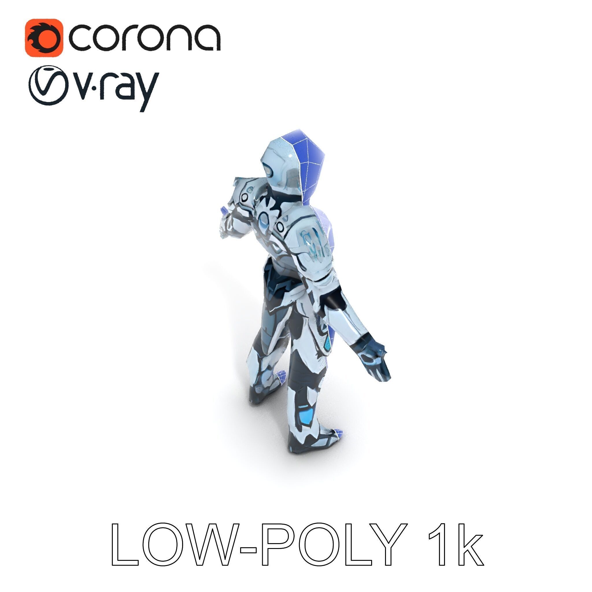 Futuristic Armored Warrior  HighTech Exosuit Character Model Low-poly 3D model_32