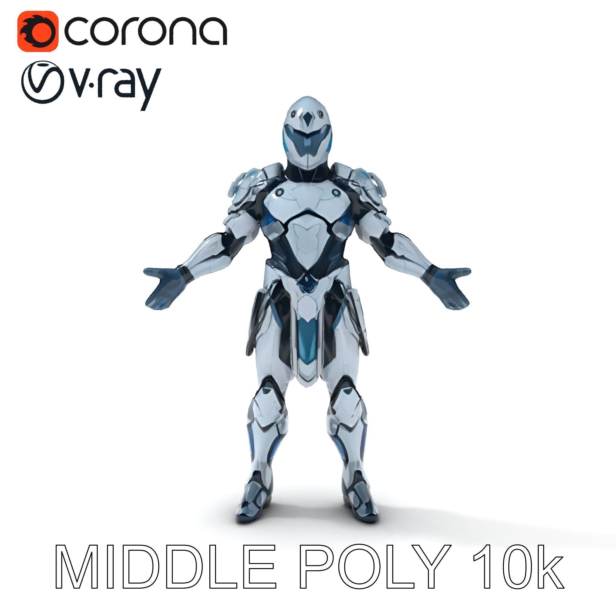Futuristic Armored Warrior  HighTech Exosuit Character Model Low-poly 3D model_12