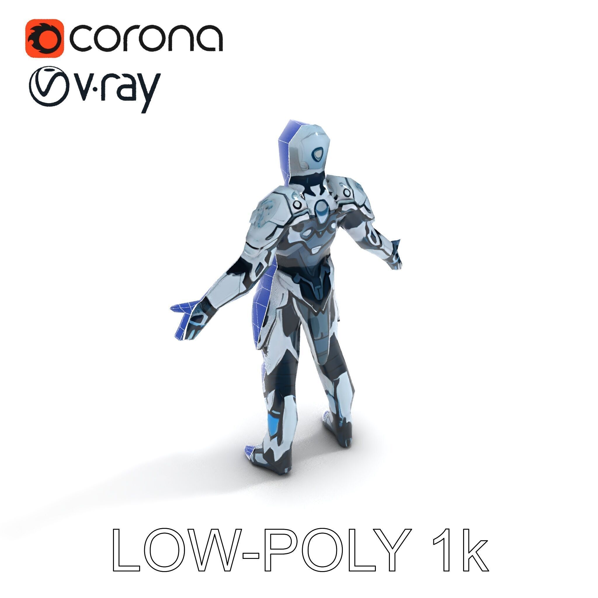 Futuristic Armored Warrior  HighTech Exosuit Character Model Low-poly 3D model_10