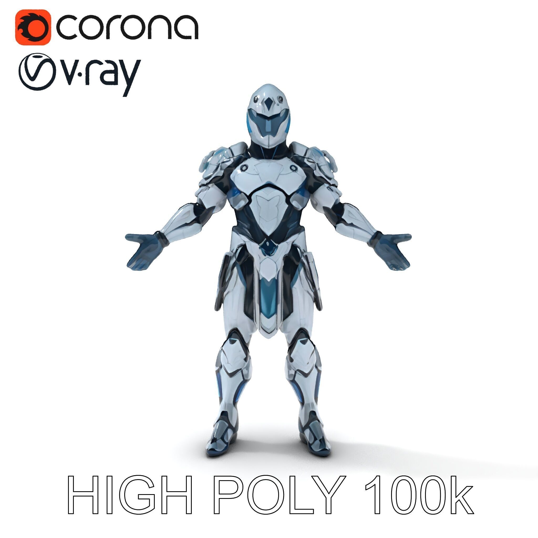 Futuristic Armored Warrior  HighTech Exosuit Character Model Low-poly 3D model_14