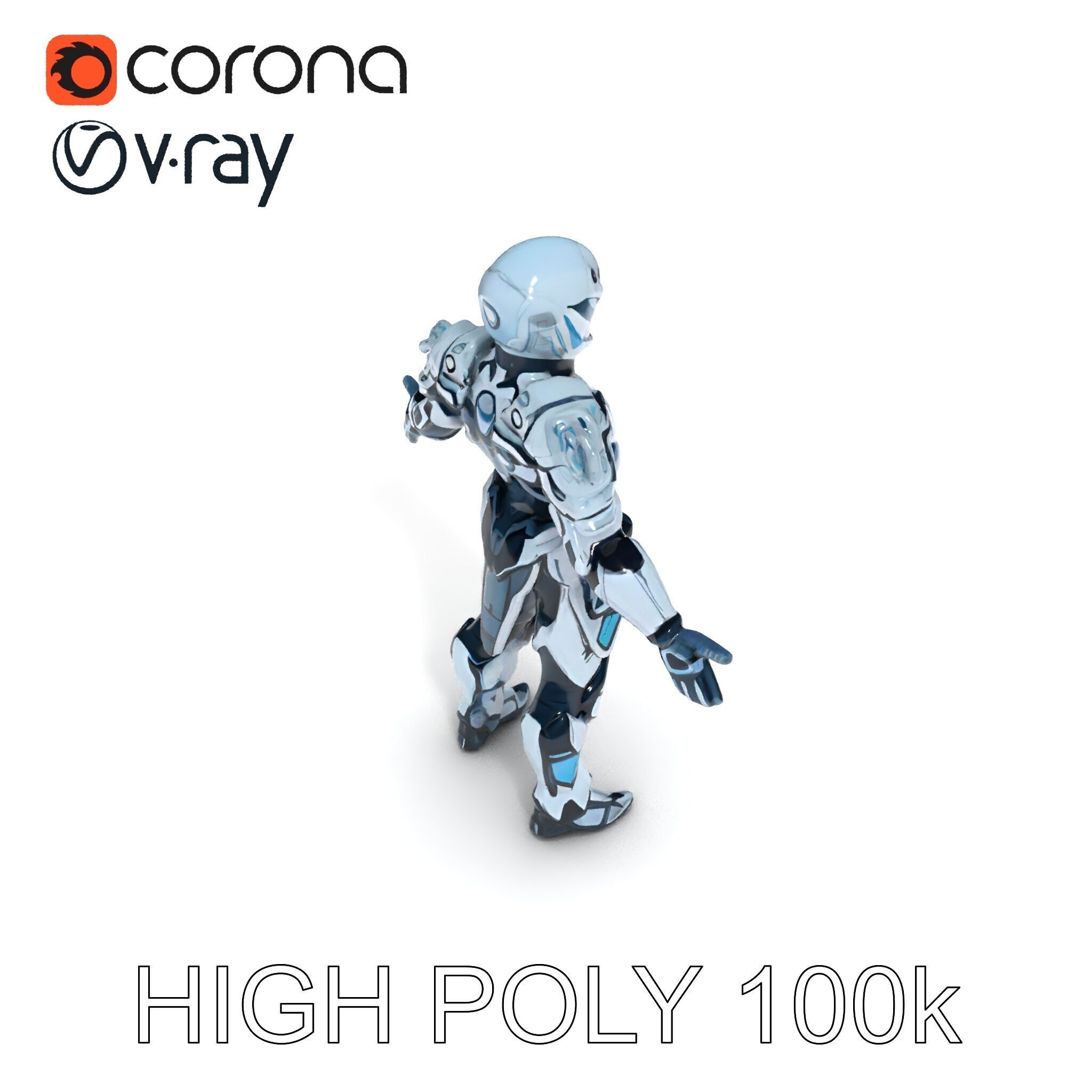 Futuristic Armored Warrior  HighTech Exosuit Character Model Low-poly 3D model_22