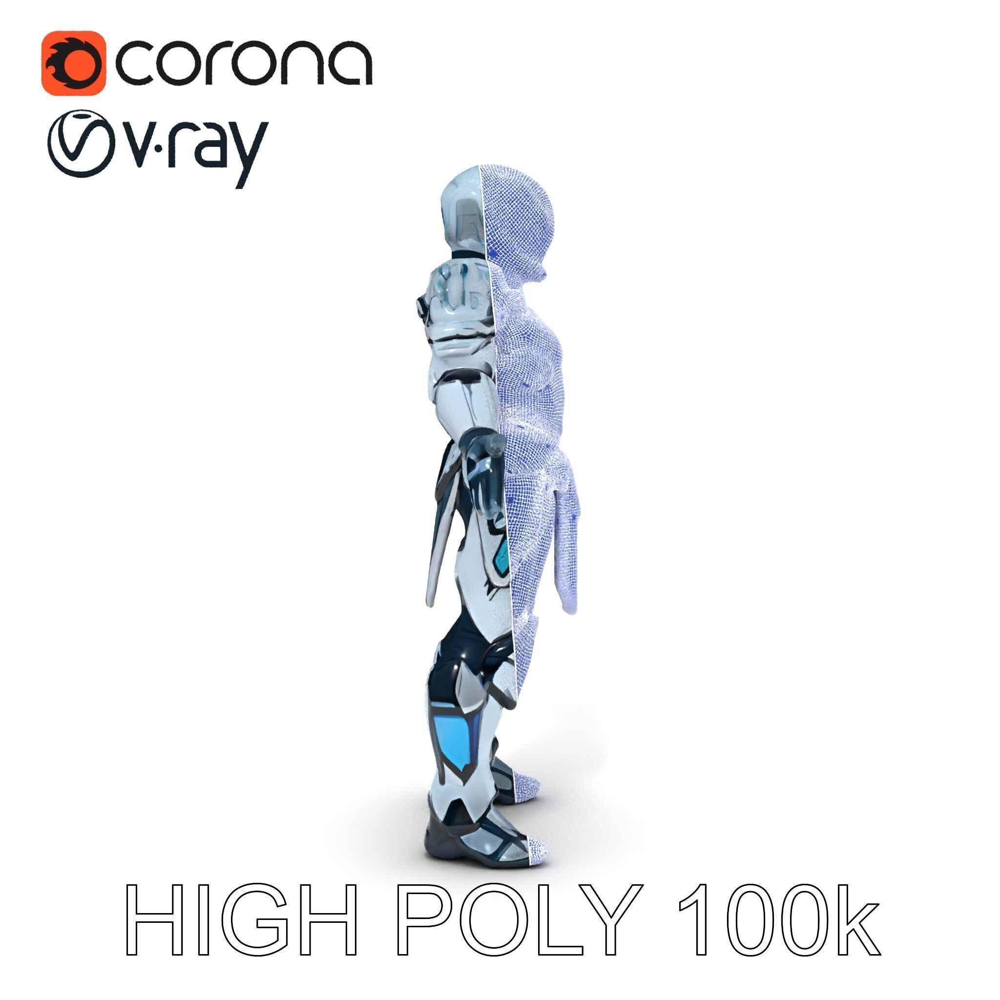 Futuristic Armored Warrior  HighTech Exosuit Character Model Low-poly 3D model_30