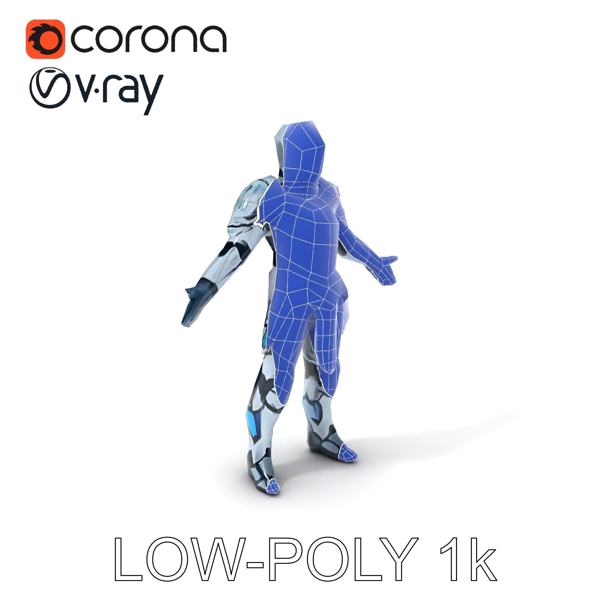 Futuristic Armored Warrior  HighTech Exosuit Character Model Low-poly 3D model_21