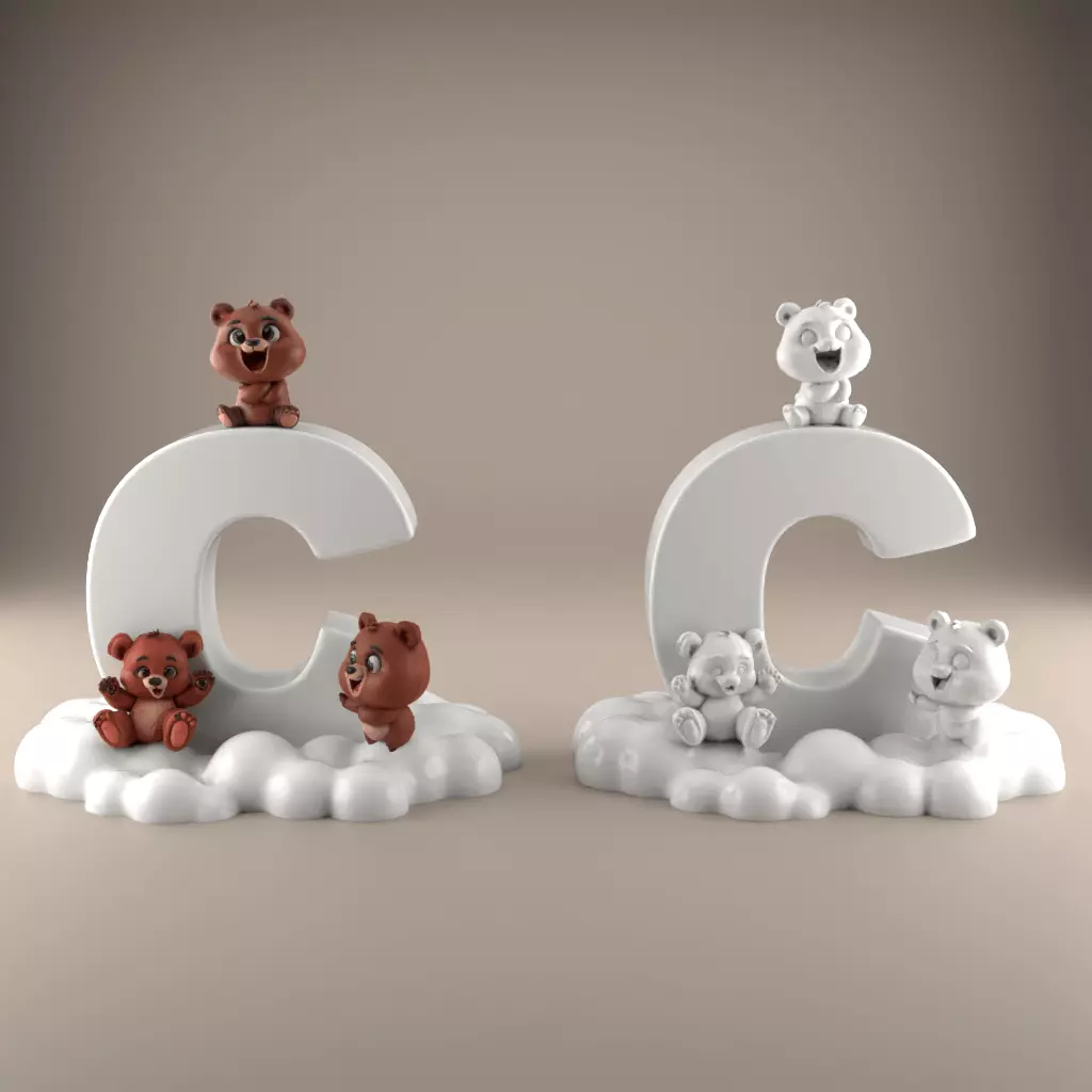 C Letter with Bears STL - Cute 3D Gift Decor 3D print model