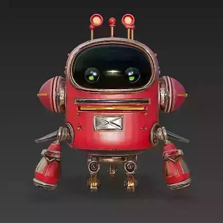 Retro Red Robot  Stylized 3D Character