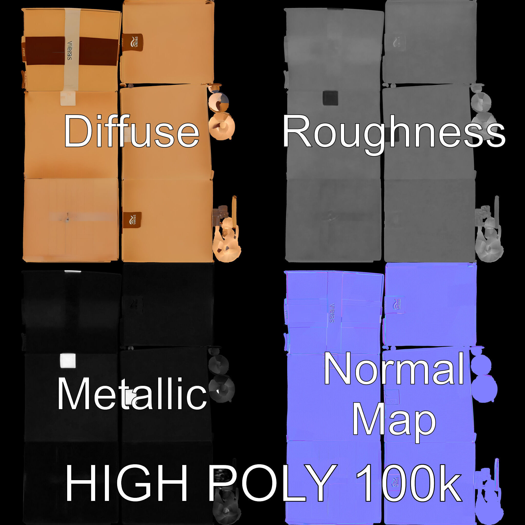 Realistic Cardboard Box Model Pack Low-poly 3D model_2