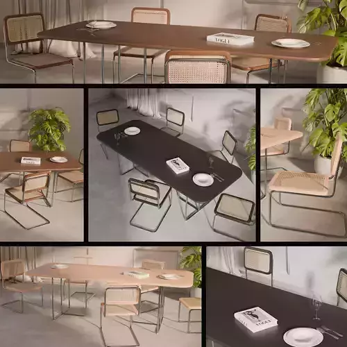 Wooden Dining Table and Wood Chairs Set - 3 Color Variations 