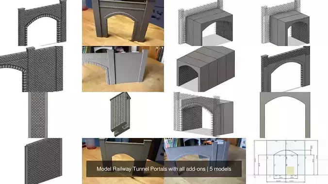 Model Railway Tunnel Portals with all add-ons