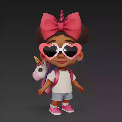 Stylized Girl with Unicorn Backpack