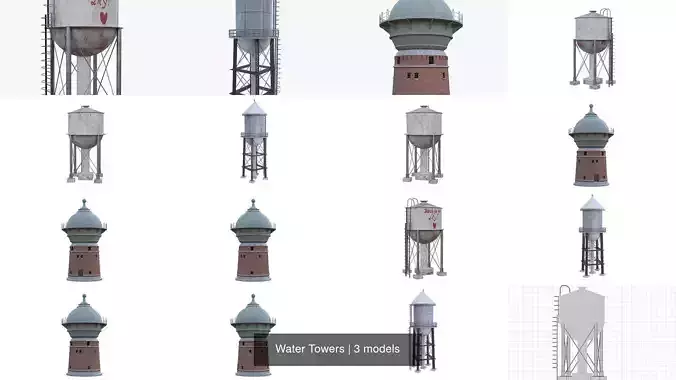 Water Towers 3D Model Collection