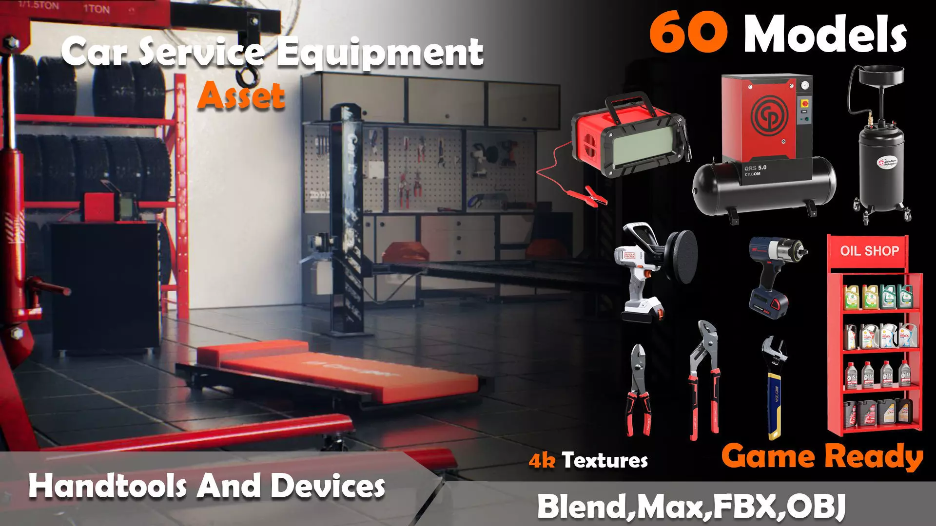 60 Car Service Equipment Asset Low-poly 3D model