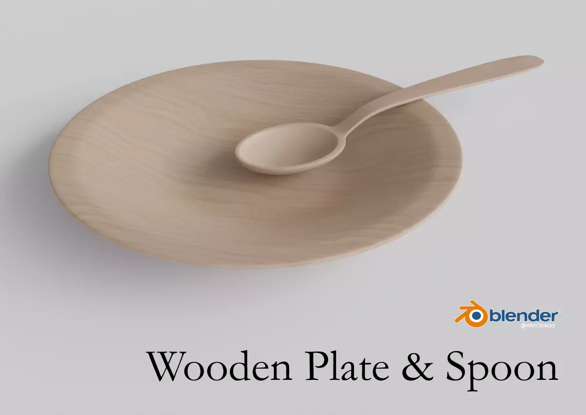 Wooden Plate and Spoon Free low-poly 3D model