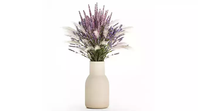 White Bouquet Of Dried Flowers Lovanda Branches in a vase 559