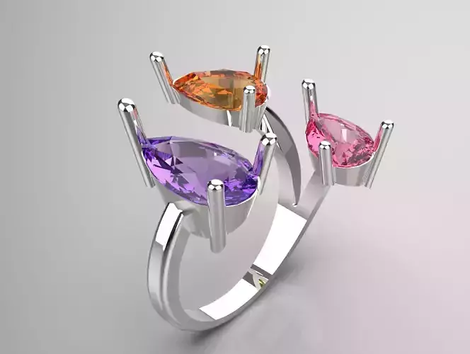 colorful gemstone gold ring jr00125 3D print model