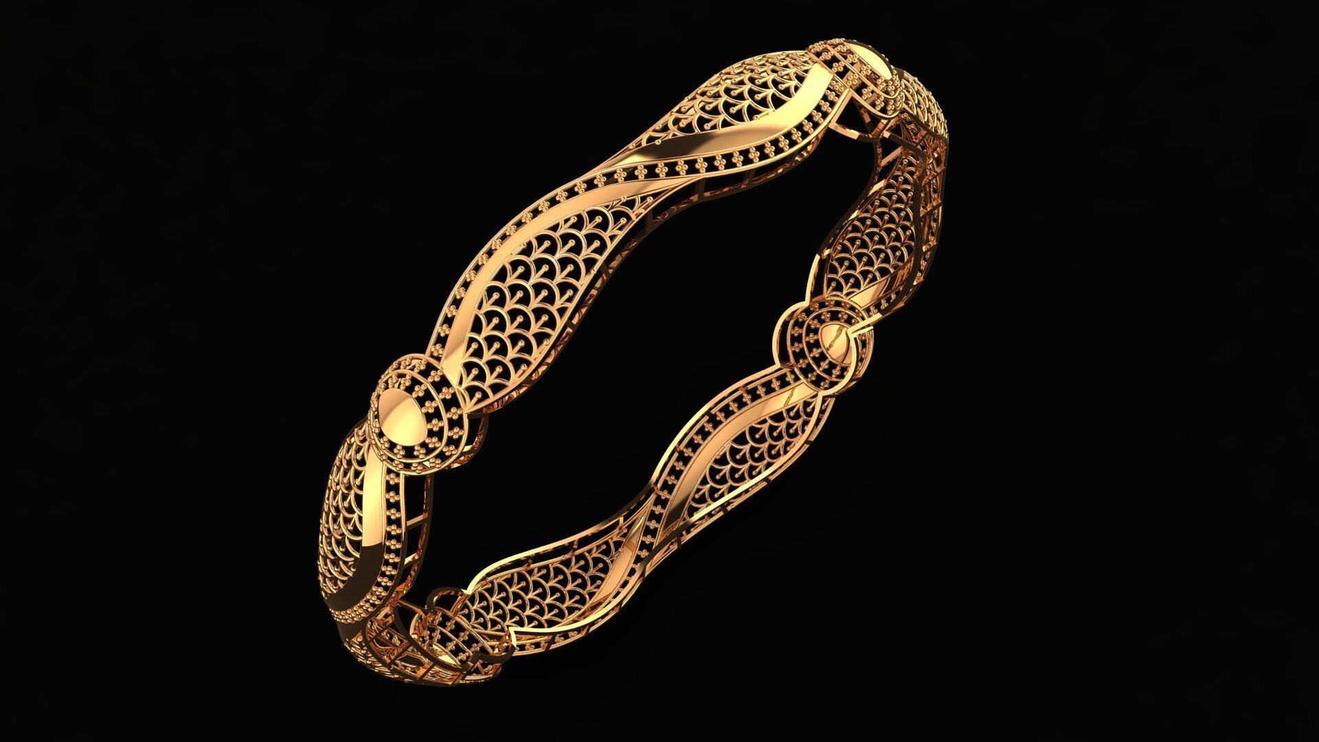 127 Arabesque Curve Gold Bangle 9gm 3D print model_4