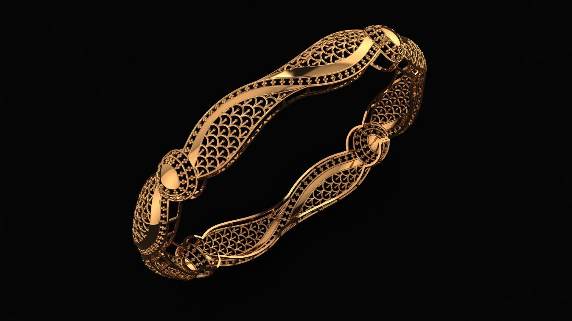 127 Arabesque Curve Gold Bangle 9gm 3D print model_2