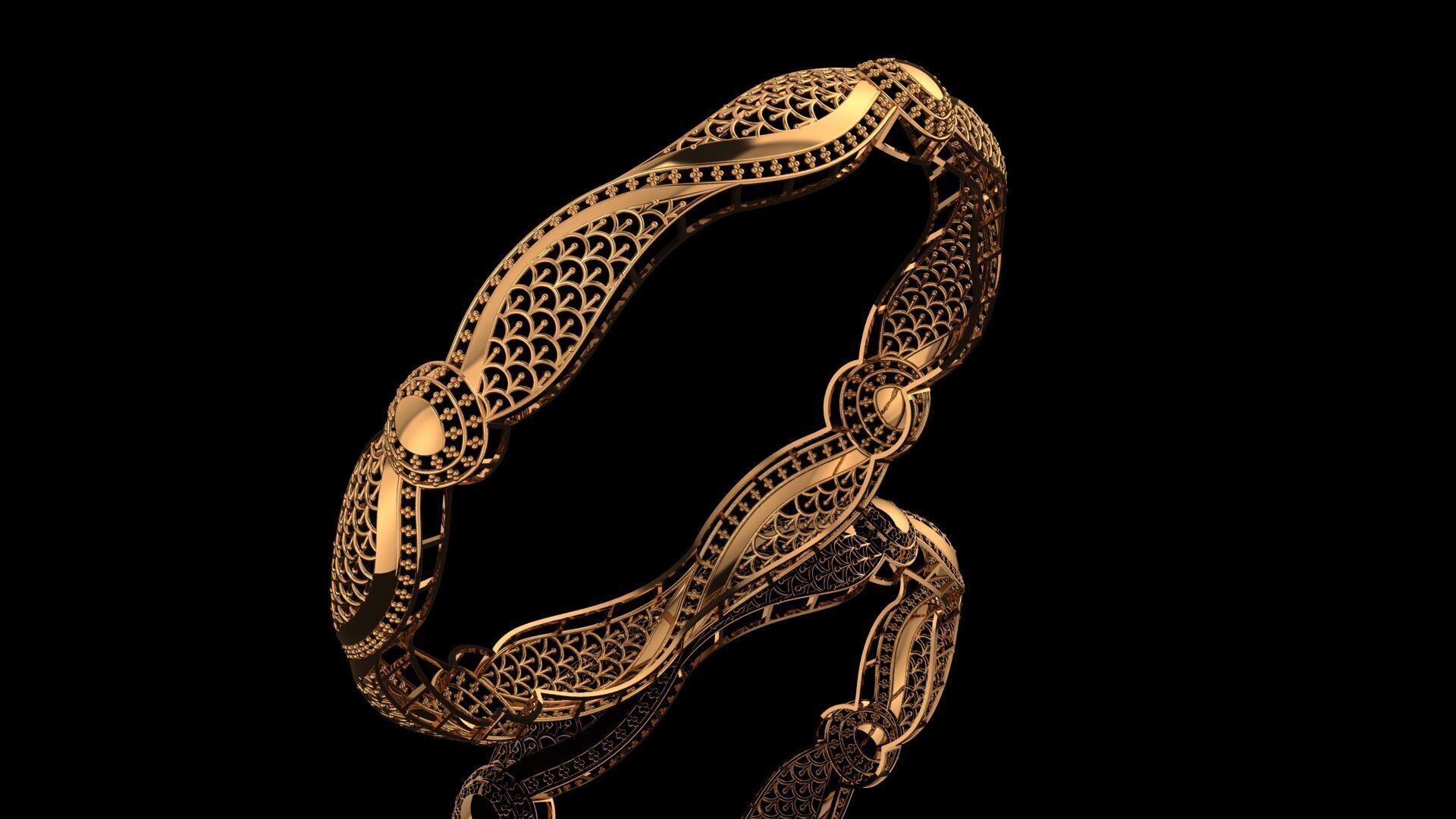 127 Arabesque Curve Gold Bangle 9gm 3D print model_1