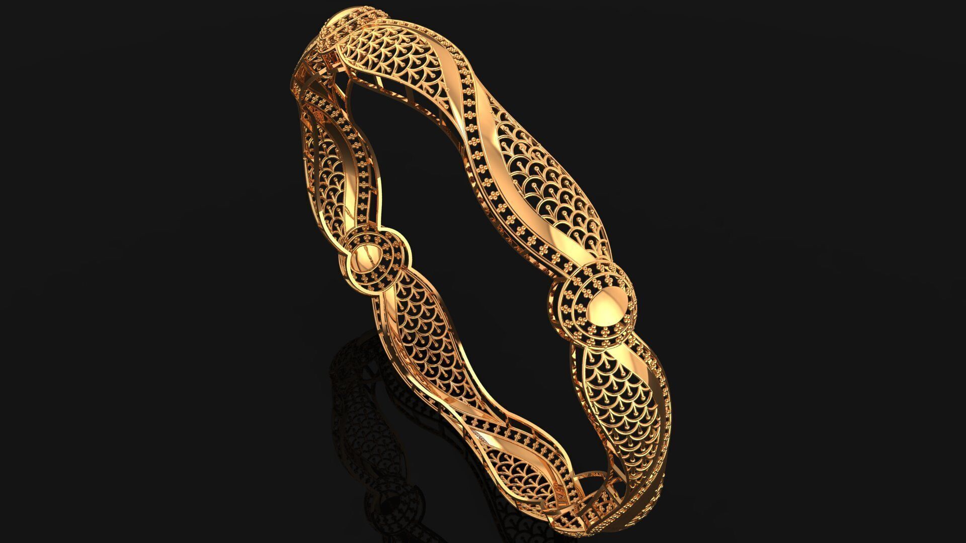 127 Arabesque Curve Gold Bangle 9gm 3D print model_3