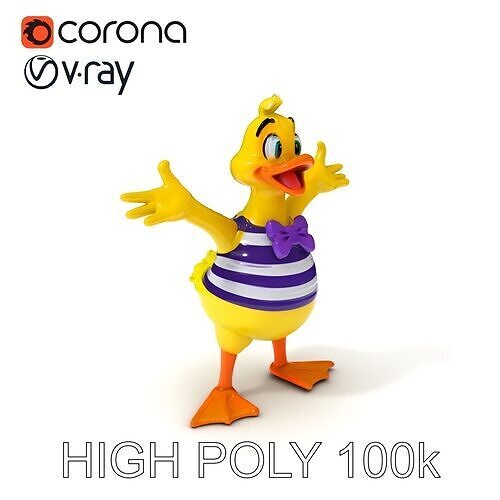 Cheerful Duck Character in Striped Shirt with Bow Tie  D Model Low-poly 3D model