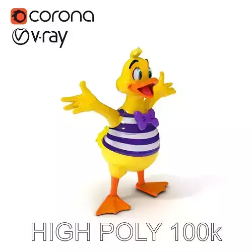 Cheerful Duck Character in Striped Shirt with Bow Tie  D Model