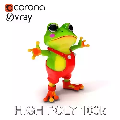 Charming Frog Character in Red Overalls  D Model