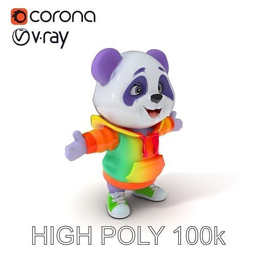 Colorful Panda Character in Rainbow Hoodie with Idle Animatio... Low-poly 3D model