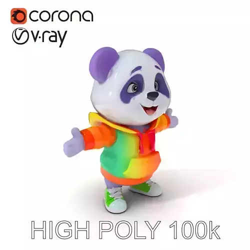 Colorful Panda Character in Rainbow Hoodie with Idle Animatio... Low-poly 3D model