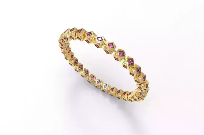  Chamfer  Cube Candy Bracelet with Diamonds and Square sapphires