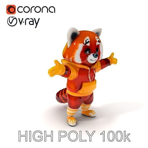Charming Red Panda Character in Vibrant Hoodie for Game Anima... Low-poly 3D model