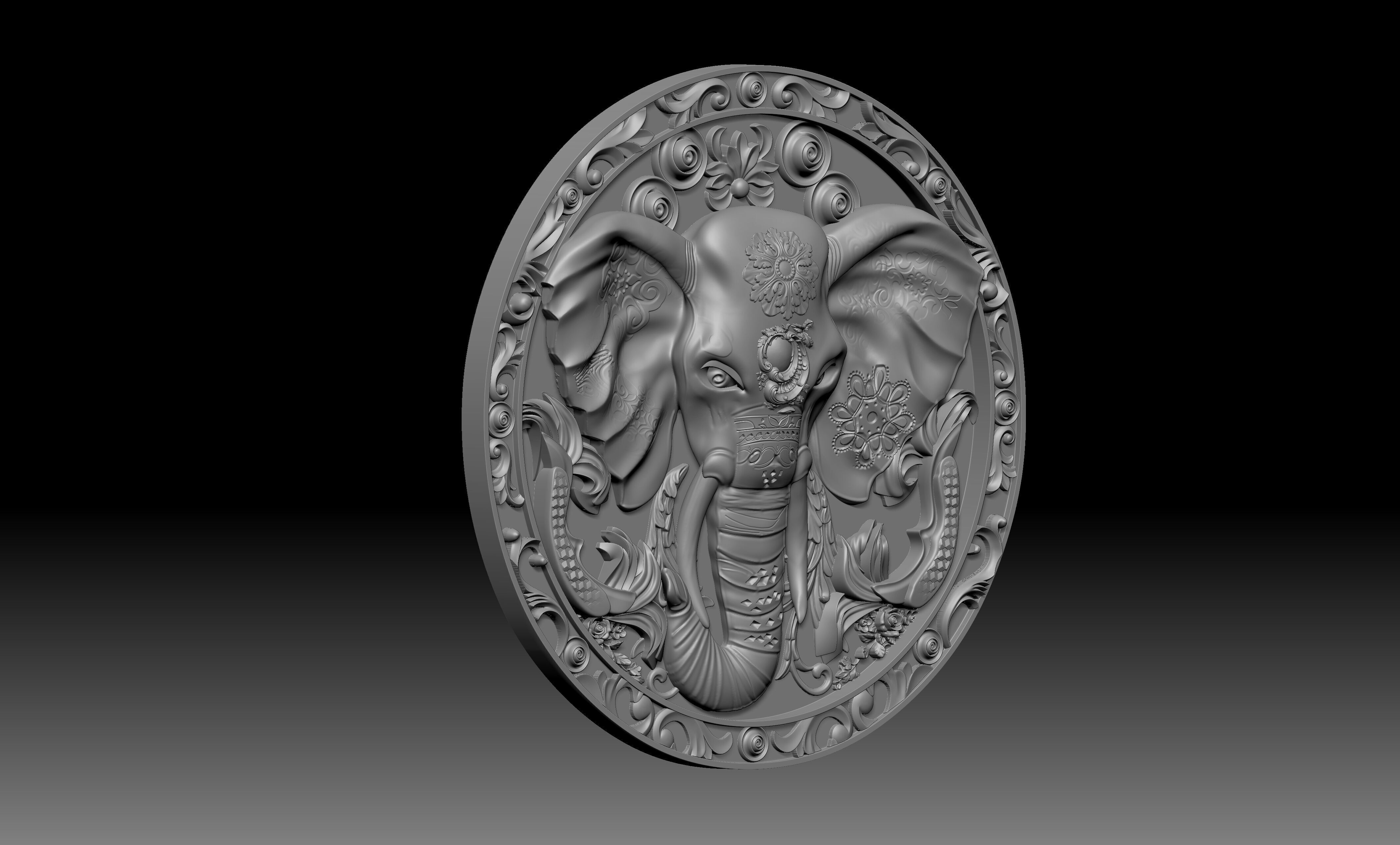 elephent 3d base relief pendant cnc design 3D print model_1