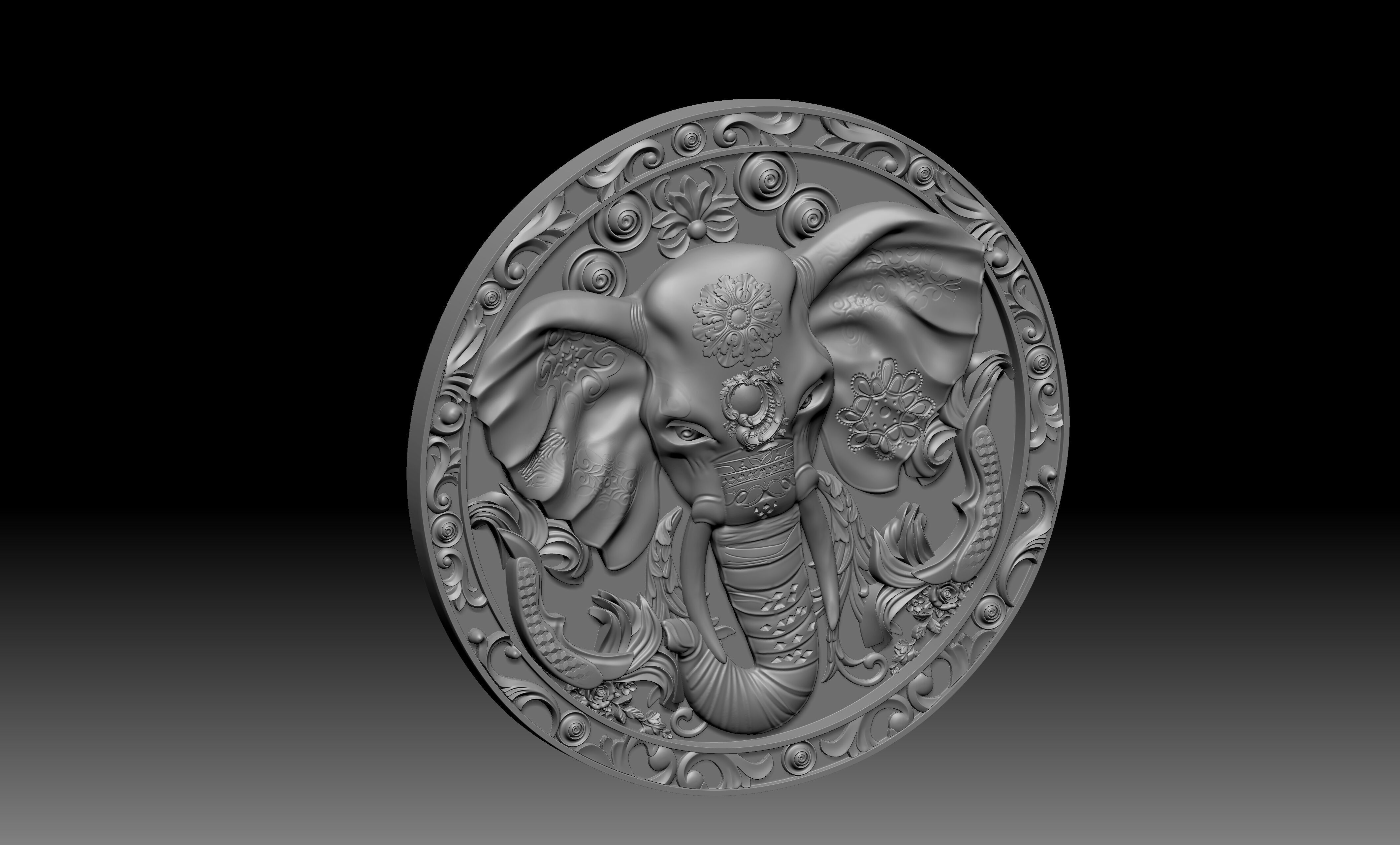 elephent 3d base relief pendant cnc design 3D print model_3