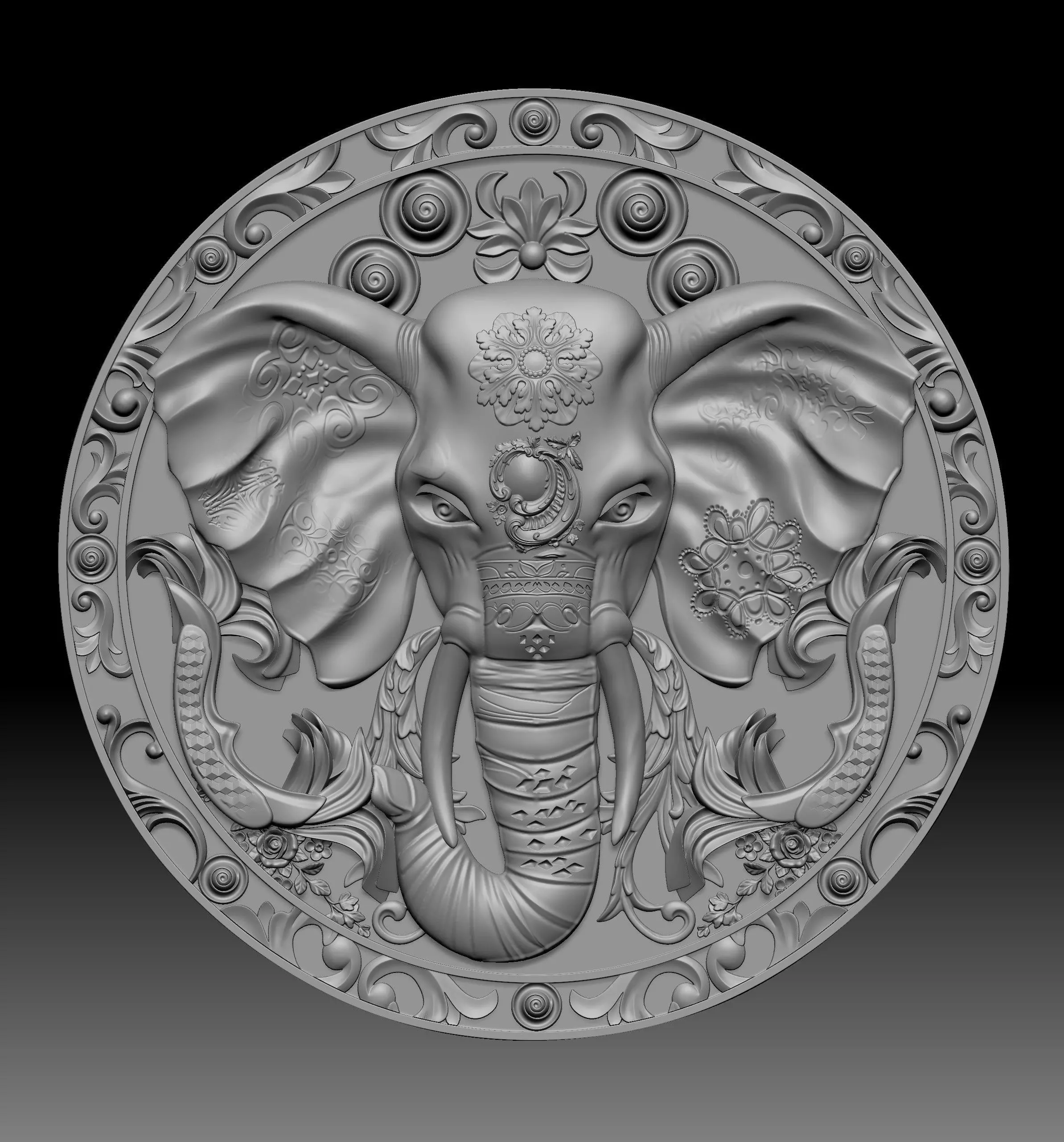 elephent 3d base relief pendant cnc design 3D print model_0