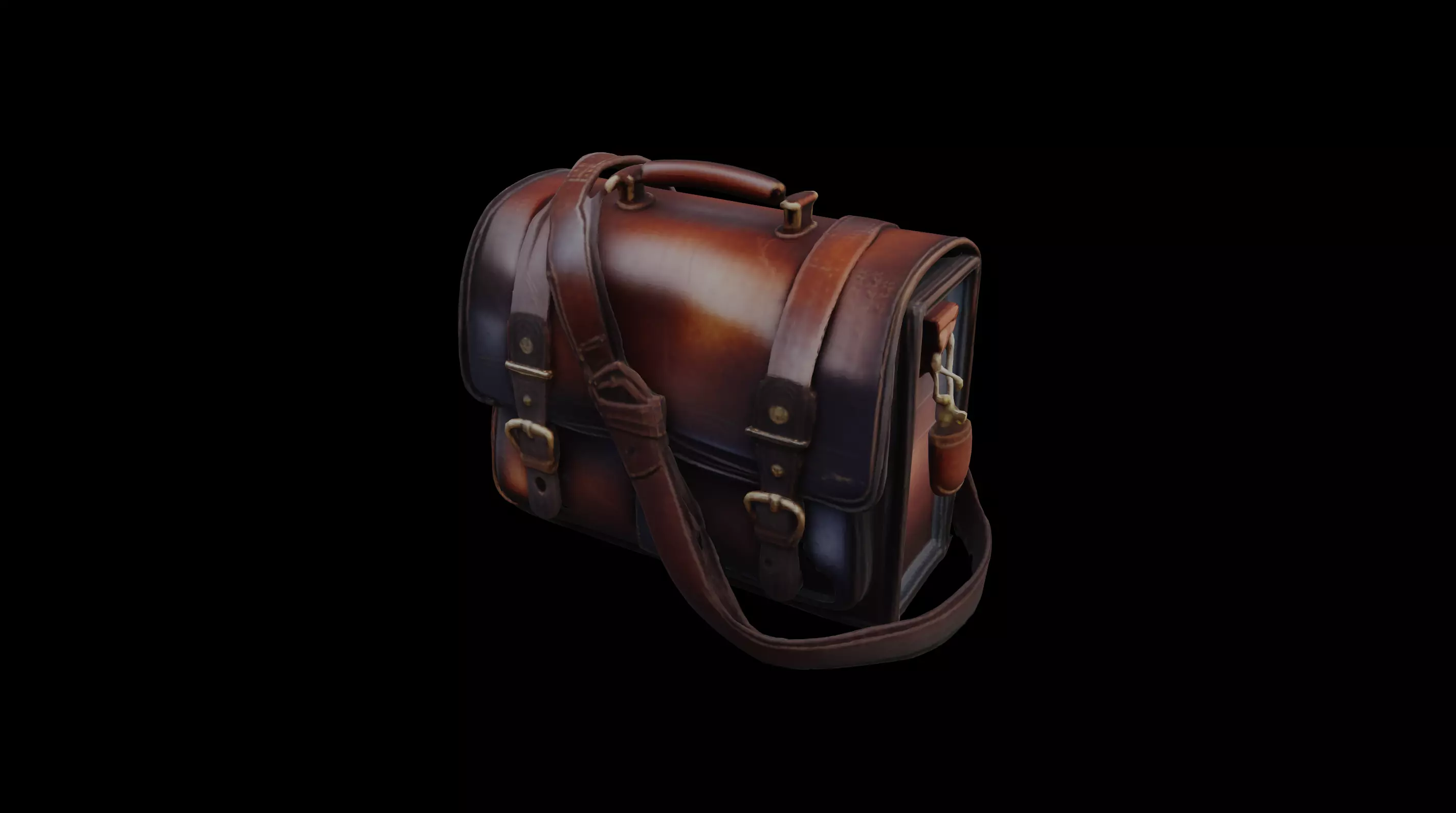 Vintage Leather Satchel with Buckle Detailing  3D Model 3D model_0