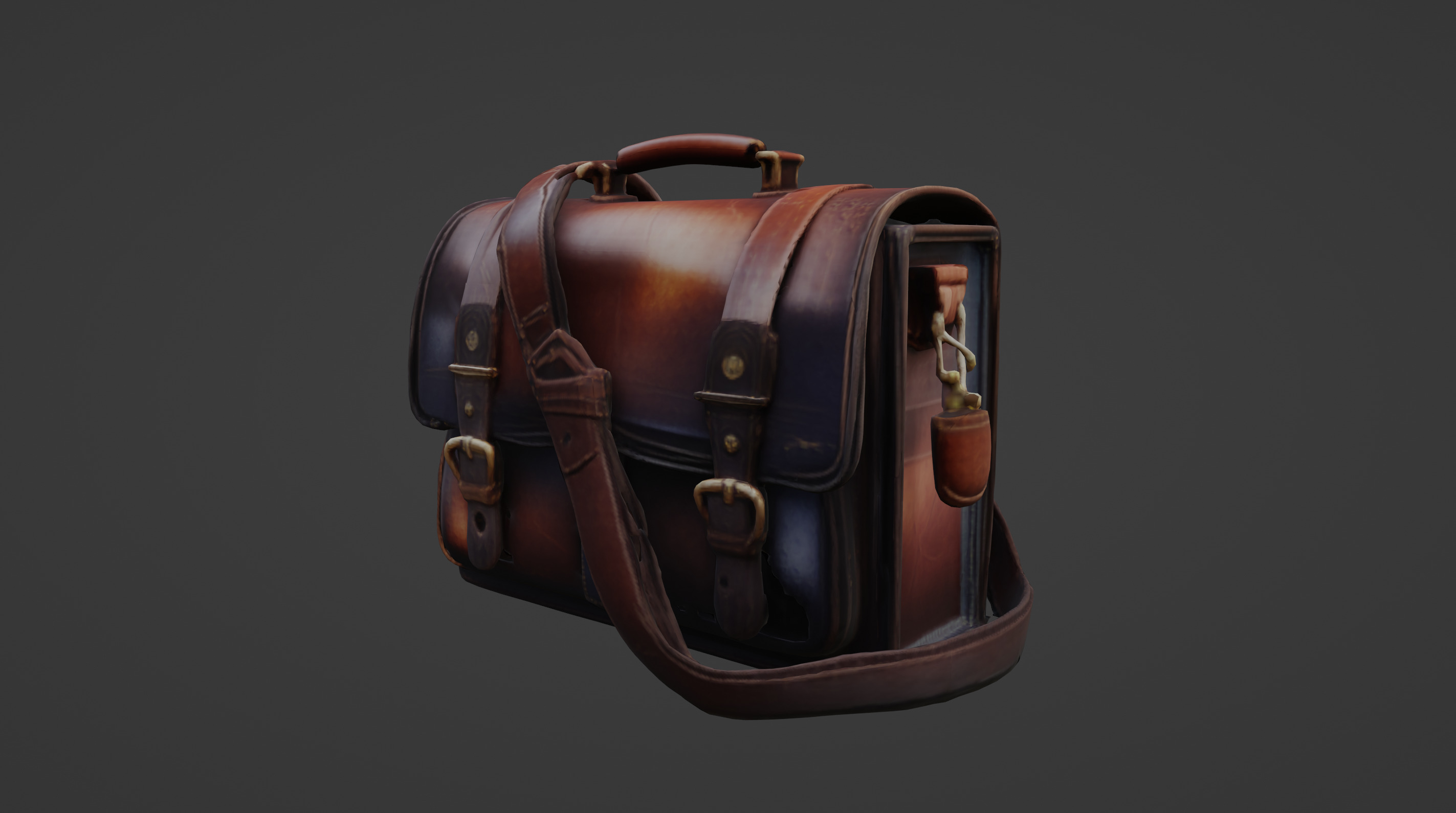 Vintage Leather Satchel with Buckle Detailing  3D Model 3D model_3
