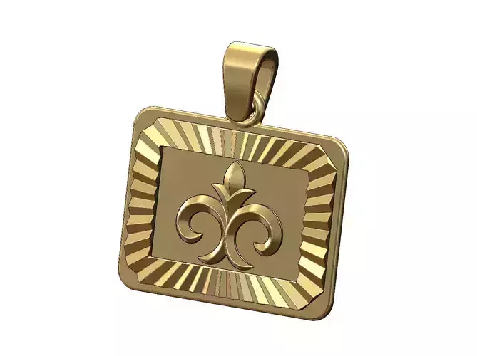 Floral carving landscape faceted sunrays tag pendant charm