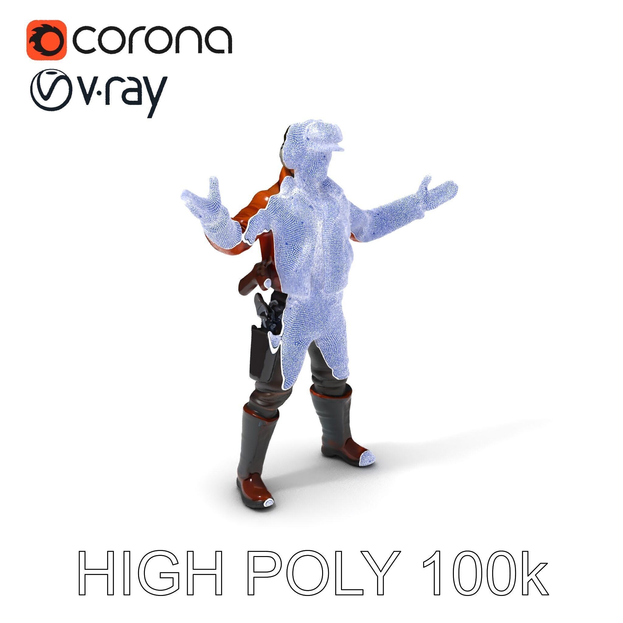 Aviator Adventurer D Character Rigged and Detailed Model Low-poly 3D model_3