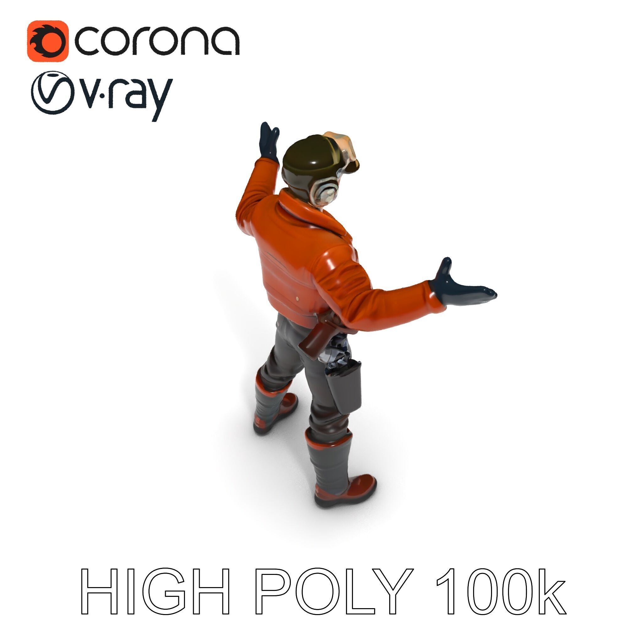 Aviator Adventurer D Character Rigged and Detailed Model Low-poly 3D model_24
