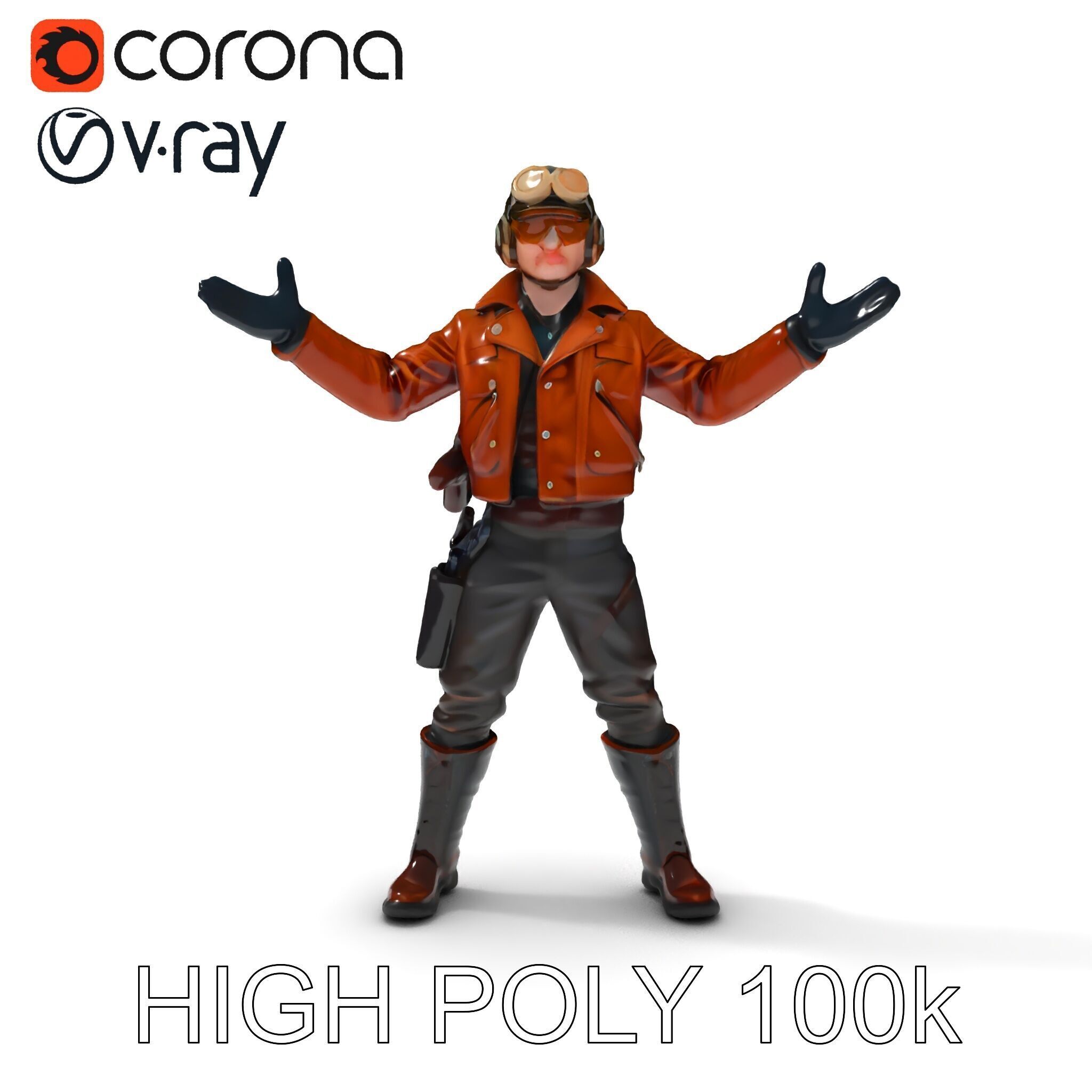 Aviator Adventurer D Character Rigged and Detailed Model Low-poly 3D model_21